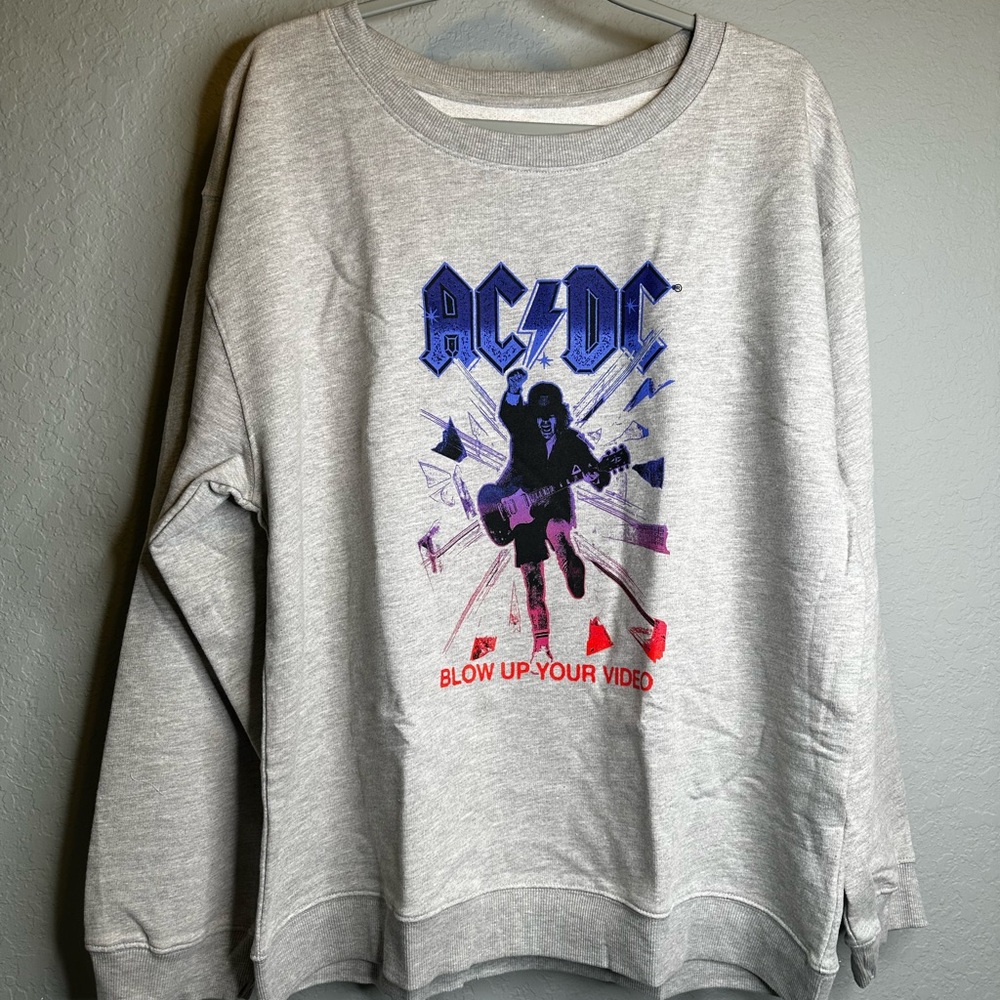 AC/DC Gray and Blue Graphic Women's Sweater. NWT. Vintage Havana. Various Sizes.